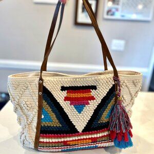 Steve Madden Bali Large Boho Tote Bag with Double Shoulder Strap Aztec Inspired